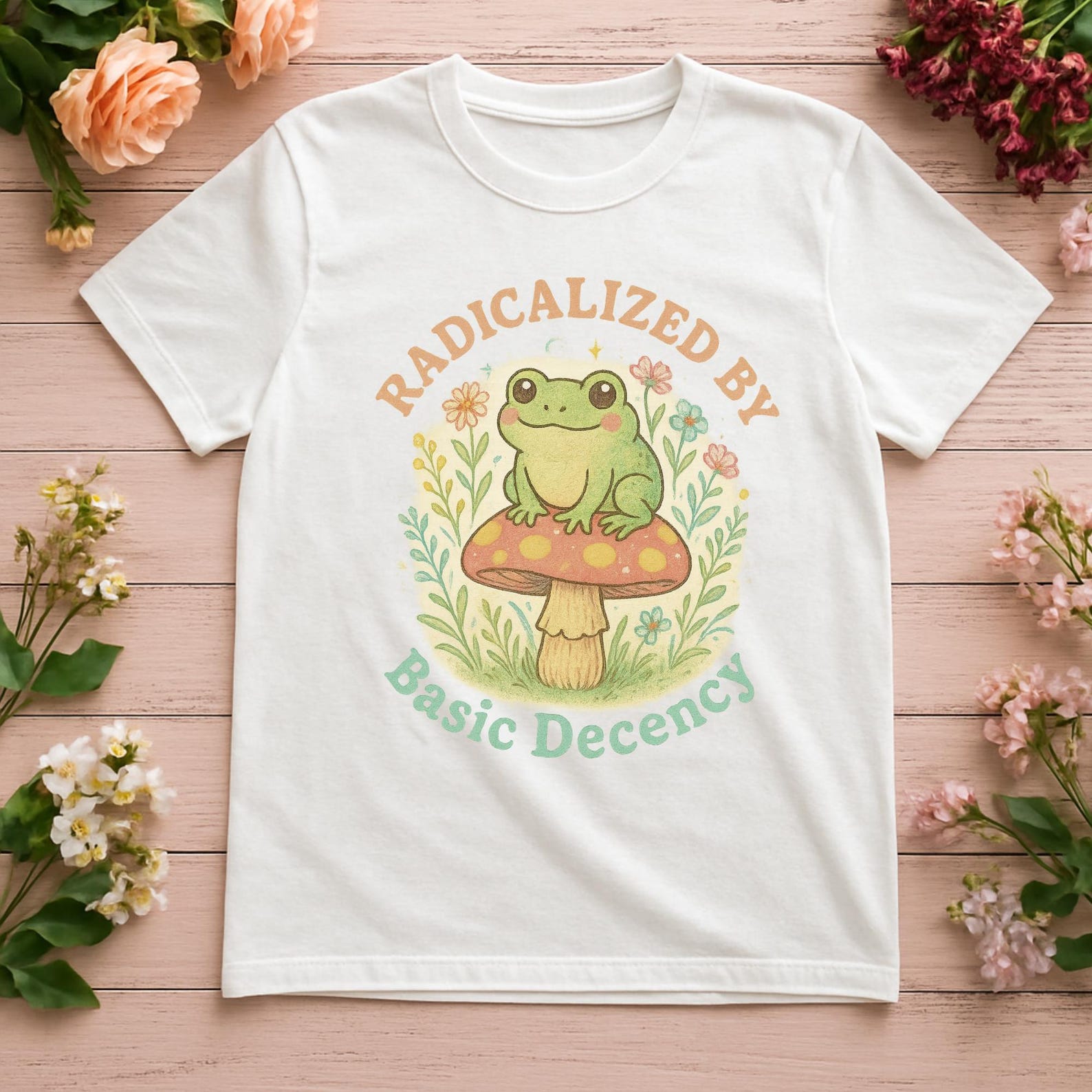 Frog on Mushroom Tee, Radicalized By Basic Decency, Cottagecore Shirt 2XL