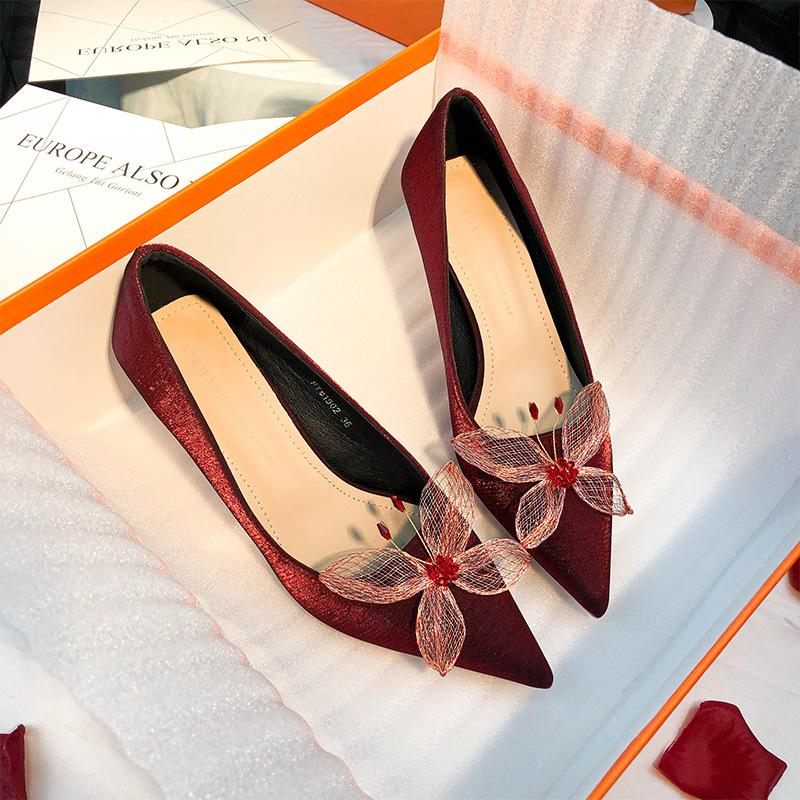 

-Красные свадебные туфли на высоком каблуке женские новые китайские туфли для тоста невесты свадебные туфли Хэ Сю свадебное платье 34