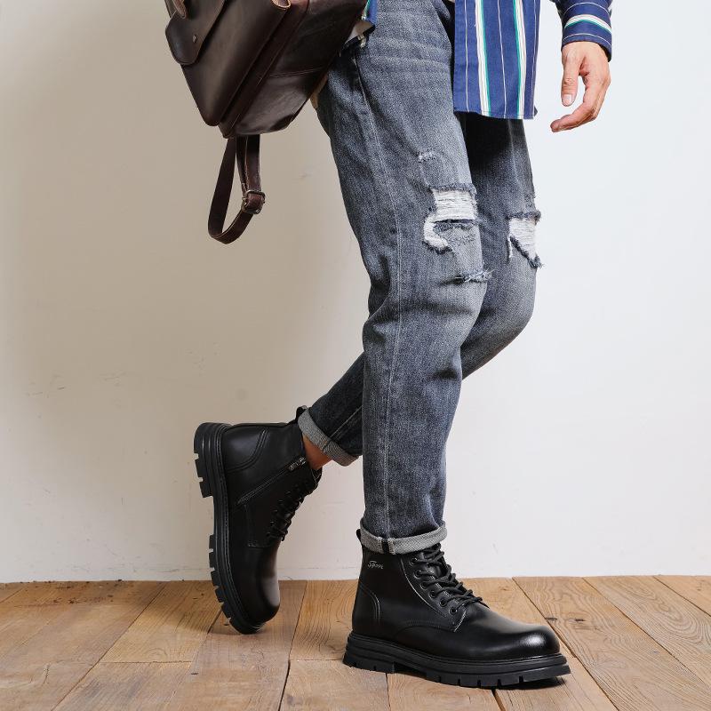 Men's 2025 British Style Retro Leather Boots - Thick Sole, Genuine Leather for Autumn/Winter