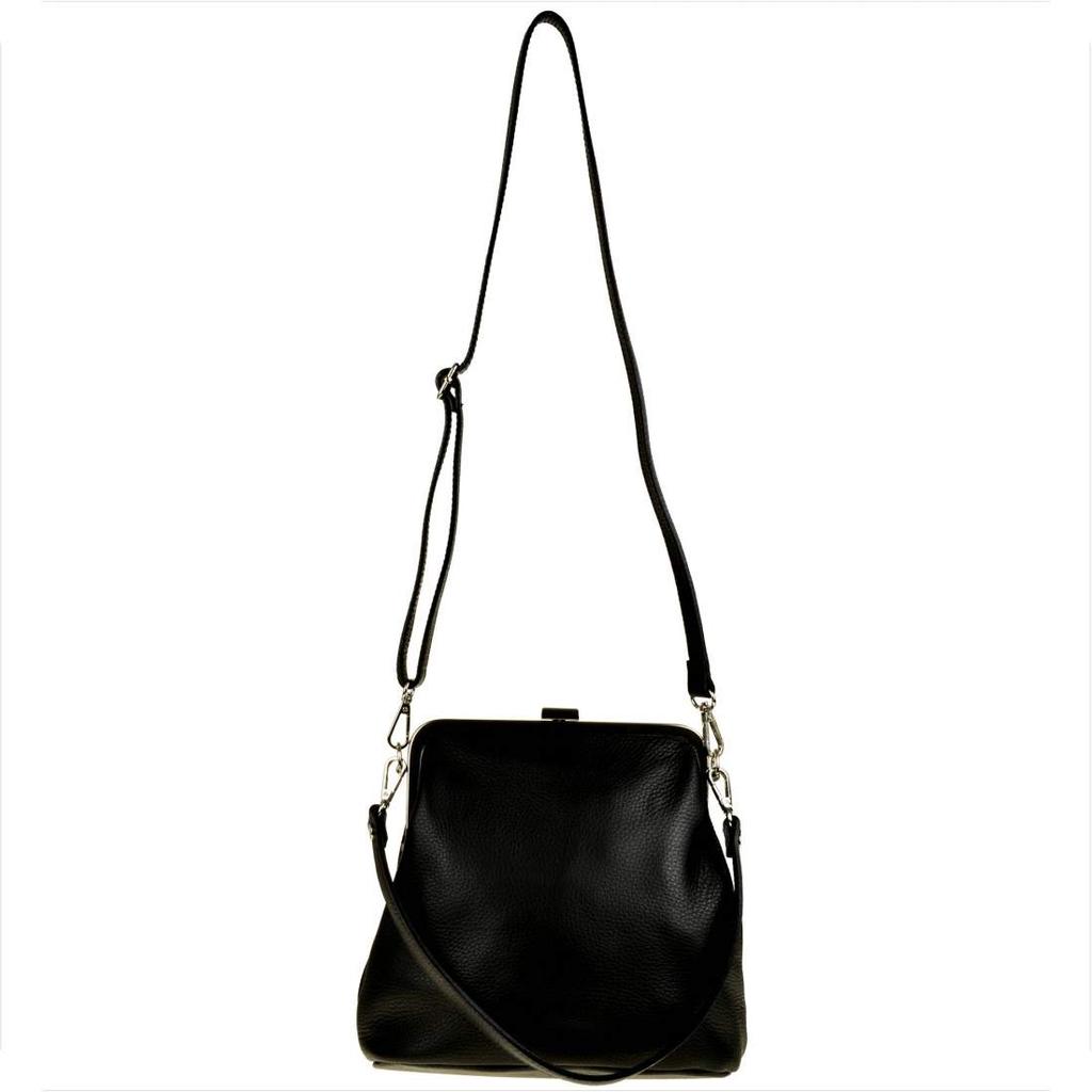 Women's Handbag, Black Genuine Leather, with Clasp