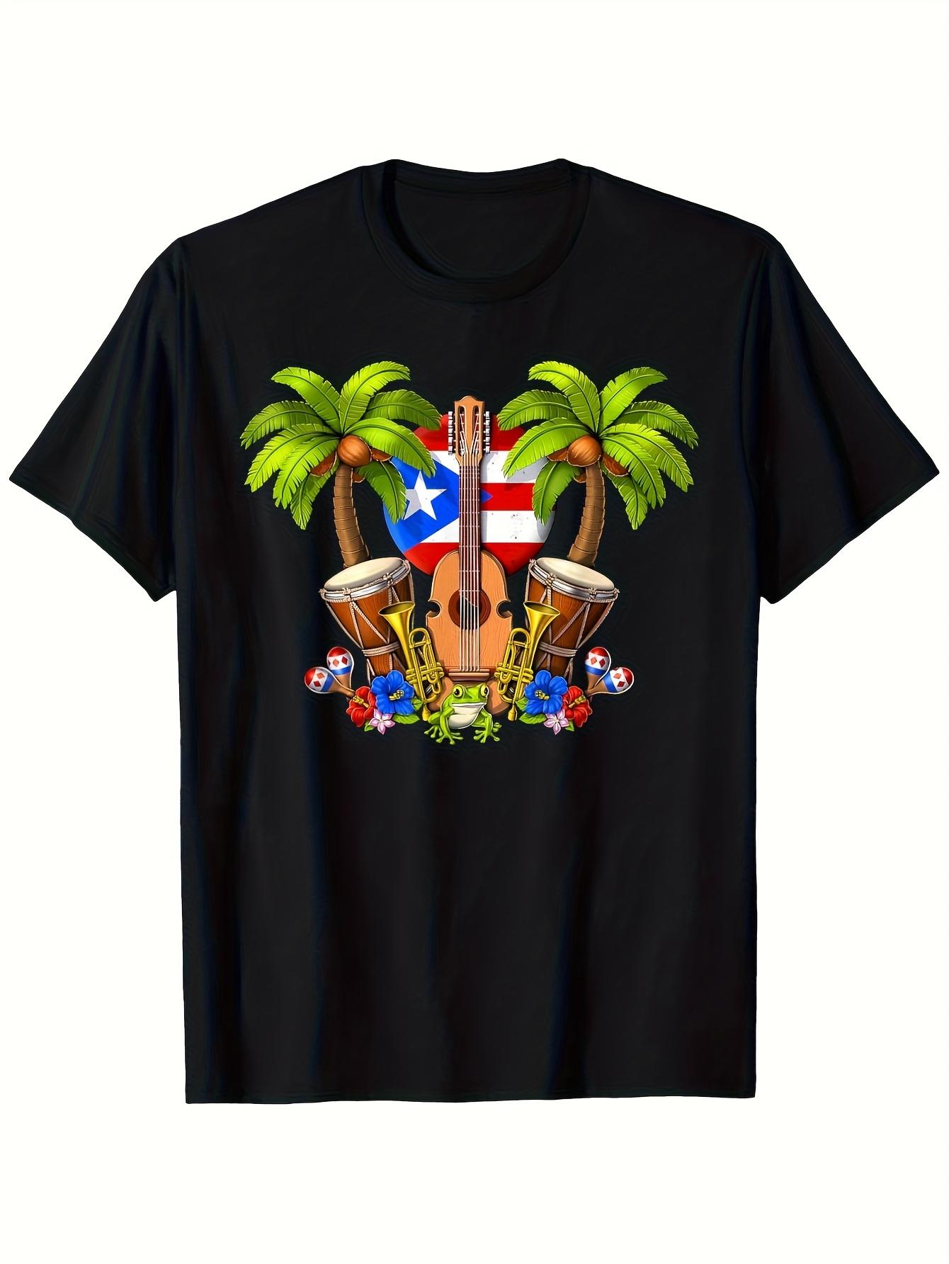 Puerto Rico Flag T-shirt - Vibrant Tropical Design with Guitar XXL