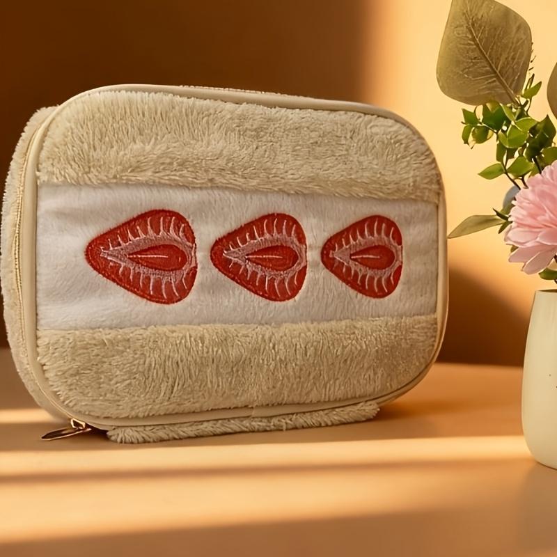 Adorable Plush Embroidered Makeup Pouch, Portable Handheld Travel Bag for Cosmetics, Jewelry & Coins, No Pendant