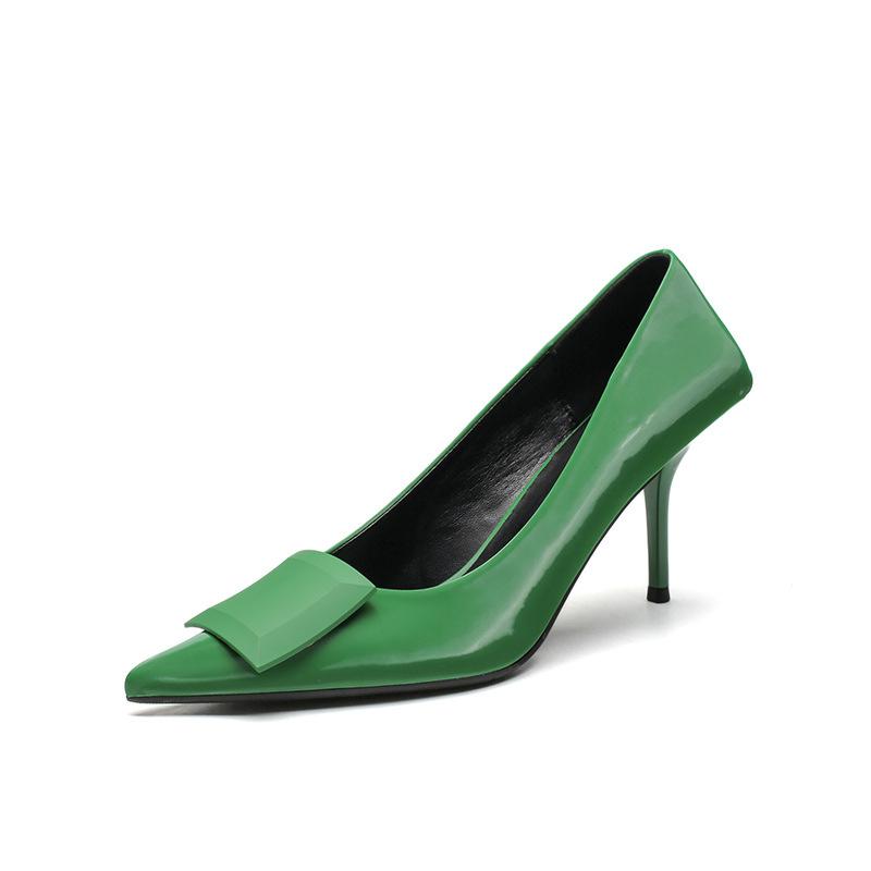 Green High Heels Women's Spring and Summer 2025 New Foreign Trade Women's Shoes Thin Heel Pointed Square Heel Commuter Shoes