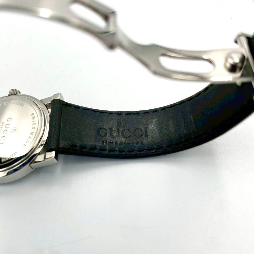 Used 951 New Battery GUCCI 5200L Date Watch Quartz Black Dial Leather Belt Ladies Round