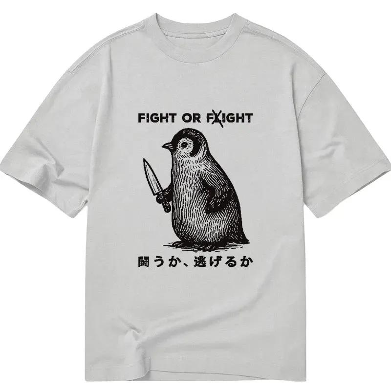 FIGHT OR FLIGHT Printed Cotton Meme Tshirt Men and Women Fashion Comfortable Short Sleeved Shirt SpringSummer New Collection