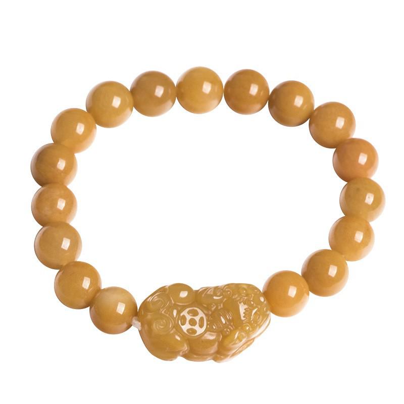 Natural Xinjiang Golden Silk Jade Pixiu Bracelet - Gobi Yellow Jade Protector