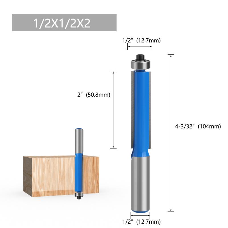 1/2 Shank End Dual Flutes Ball Bearing Flush Router Bit Straight Shank Trim Wood Milling Cutters for Woodworking
