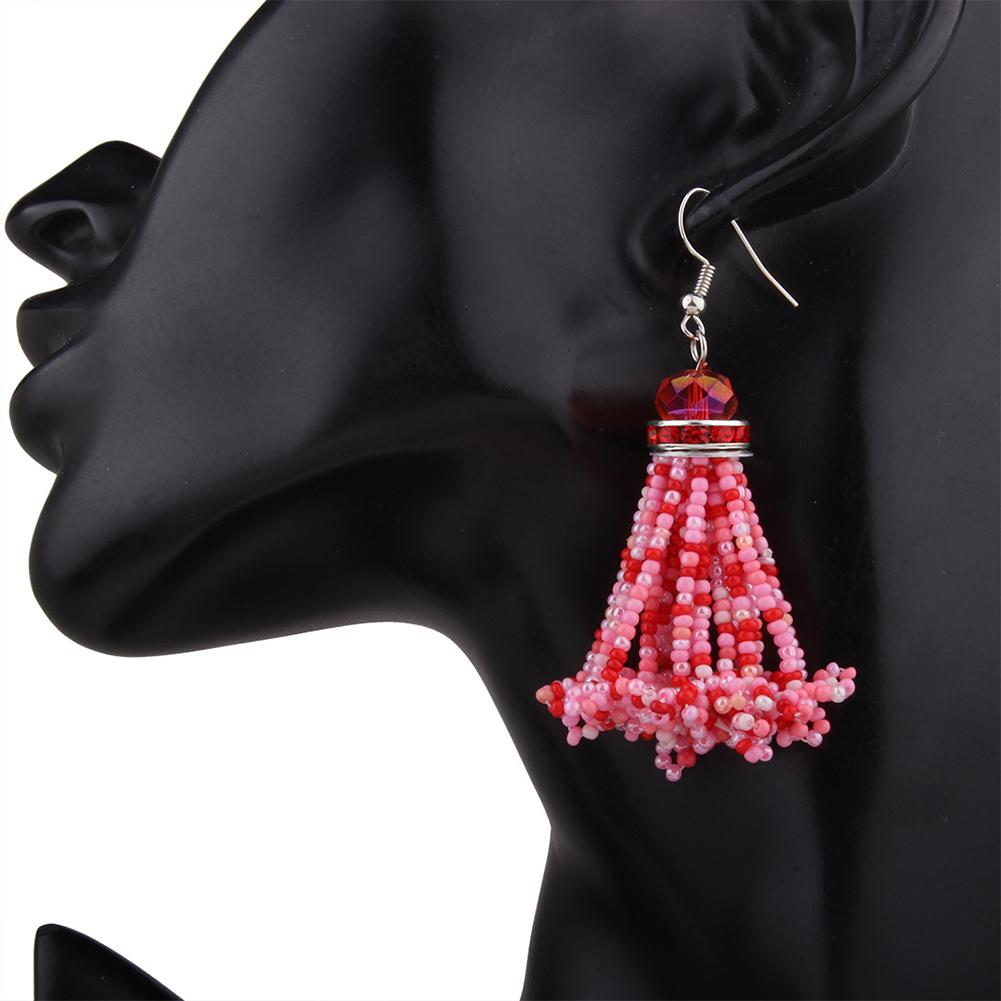 

Women Teens Ethnic Bohemian Exaggerated Tassels Dangle Rhinestone Earrings Handmade Eardrop Pink #1