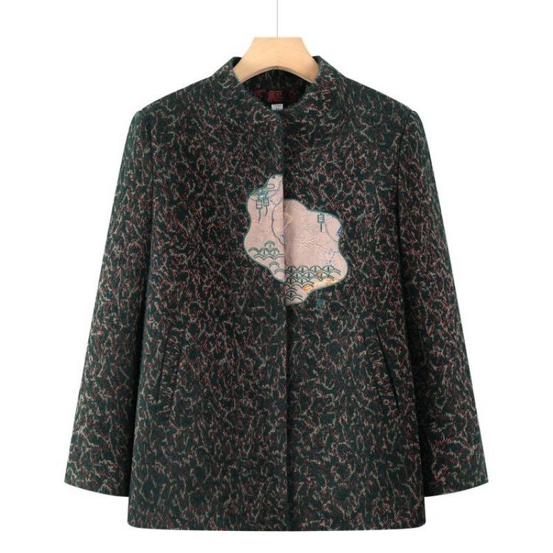 

Бабушкино осенне-зимнее пальто в стиле танской одежды для пожилых женщин, материнское, из искусственного норкового бархата, с начесом, утолщенное, теплая одежда 5XL [recommended 150-80kg] зелёный