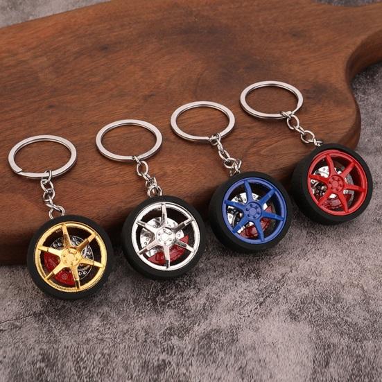 Keychain Pendant Wheel Caliper Design Zinc Alloy Key Chain with Rubber Tires Racing Style Key Holder Backpack Car Accessory