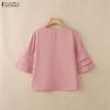 ZANZEA Women Casual Round Neck Solid Color Loose 3/4 Sleeve Blouse