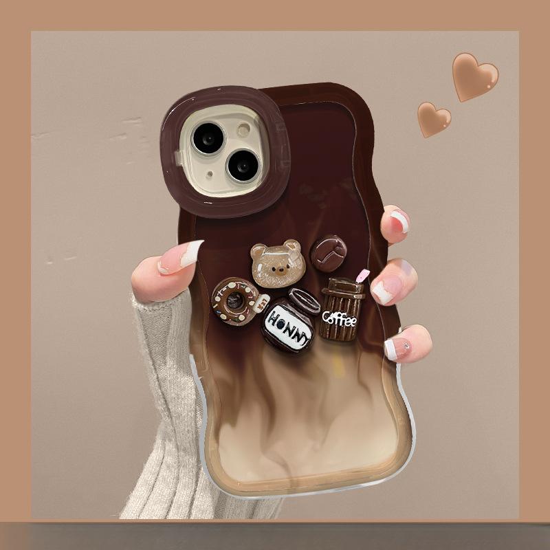 Smudge Coffee Bear Doll Suitable for Apple 16PRO Dual Stand Mobile Phone Case 15/14 Silicone Anti-fall 13 Niche