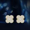 14K Gold Plated Moissanite Four-Leaf Clover Screw Back Stud Earrings