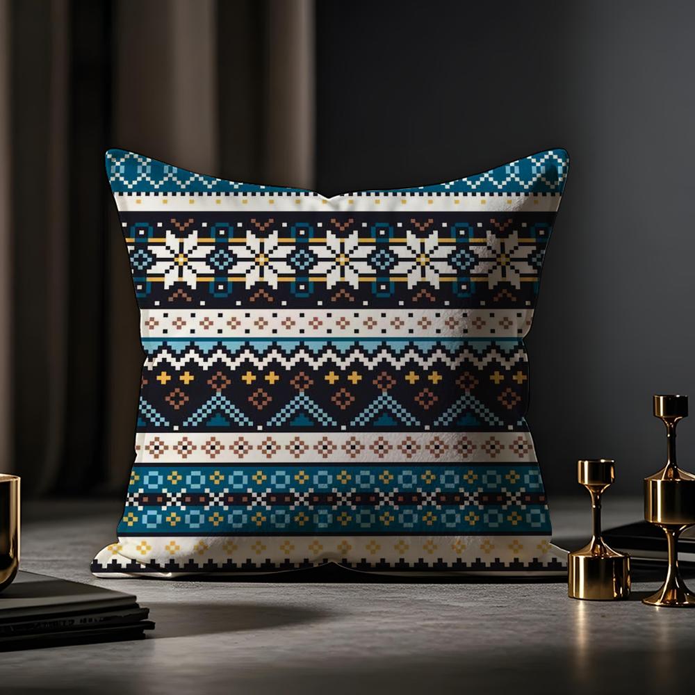 Modern And Stylish Fair Isle Cushion Cover Anti-dustmite Pillowcase Invisible Zipper Silky Short Plush Sofa Cushion Cover
