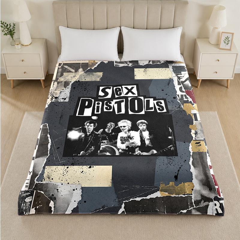 Sex Pistols Print Flannel Blanket Cozy Lightweight Plush Throw Blanket For Bed Sofa Household Use