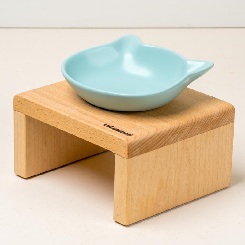 

Beech Wood Ceramic Pet Bowl Elevated Neck Protection Anti Spill Food Water Dish for Small Dogs Cats