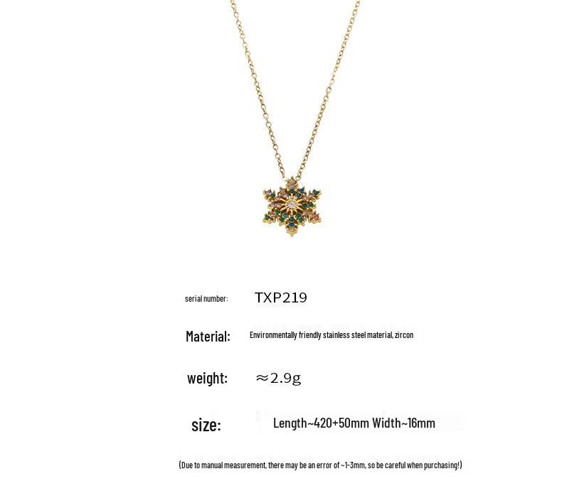 Christmas CNC Snowflake Zircon Pendant Necklace - Non-Fading Titanium Steel Jewelry for Women