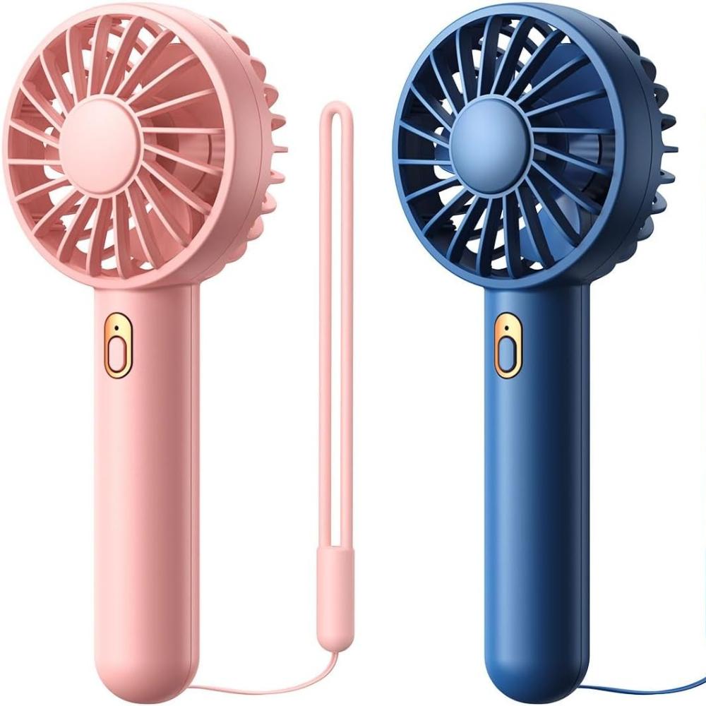 2 Pack Mini Portable Handheld Fan, USB Rechargeable 3 Speed Personal Small Desk Fan with Base Lightweight Makeup Travel Beach Indoor Outdoor for
