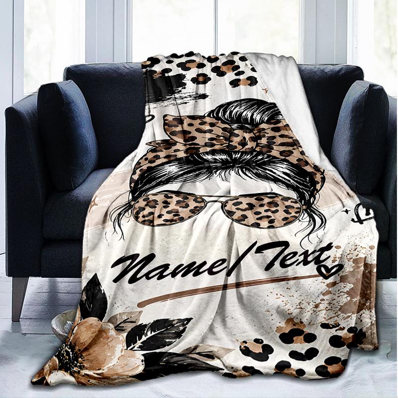 1PC Custom Name Leopard Print Fashion Style outdooor Flannel blankets Throw Blanket All-Season Throw Gift Bedspread for Couch, Bed, Camping Holiday Bi