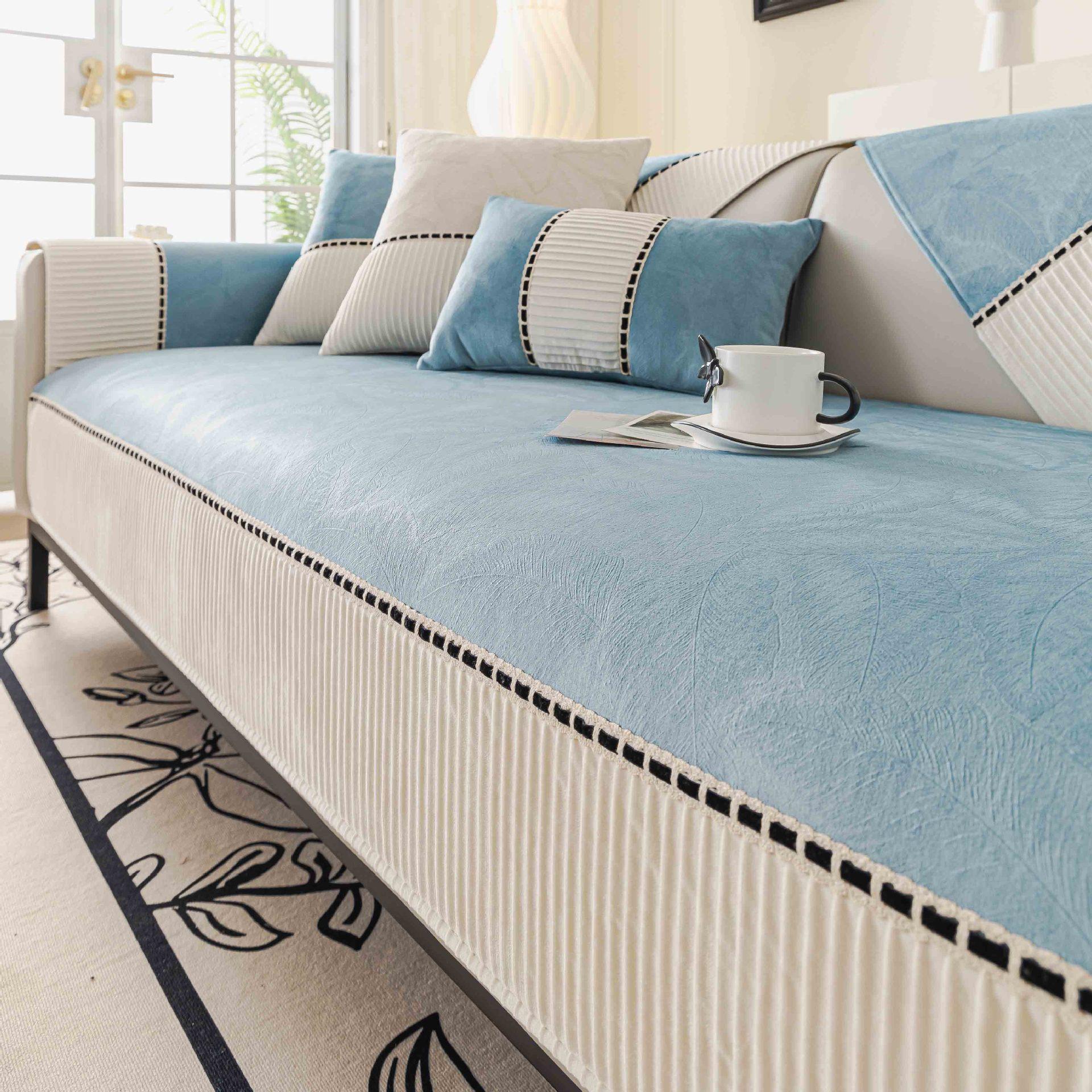 

New Sofa Cushion Chenier Four-Season Universal Light Luxury High-Sense Seat Cushion Non-Slip Leather Sofa Cover Cover Cloth 70*70cm небесно-голубой