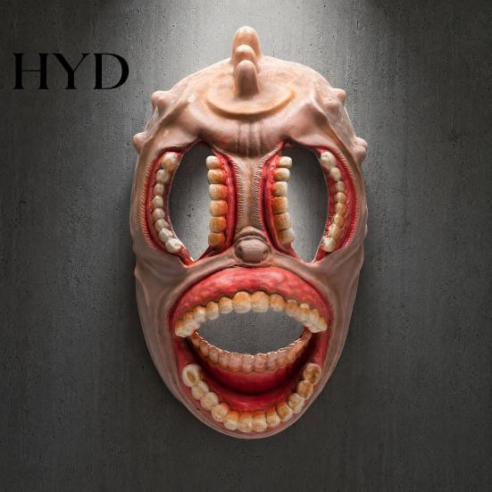 Terrifying Party Mask Halloween Horror Mask, with Hollow Realistic Fangs, Lightweight Breathable Scary Costume PU Foam Grimace for Cosplay Props