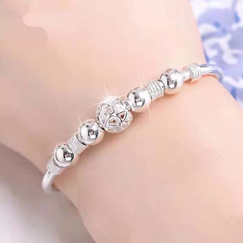 New Korean Fashion 925 Silver Lucky Beads Bangles for Women Bracelets Luxury Designer Party Wedding Jewelry Gifts