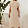 Summer Pockets Casual Dress New Plus Size Solid Color Round Neck Short Sleeve Fashion Party Dress A-line Pleated Loose Slim Elegant Dresses Clothing