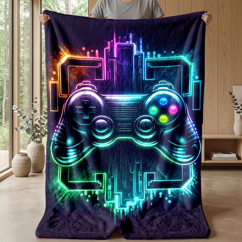 Neon Game Controller Theme blanket Lightweight Warm Flannel Blanket Decorative Throw Blanket for Home Decoration