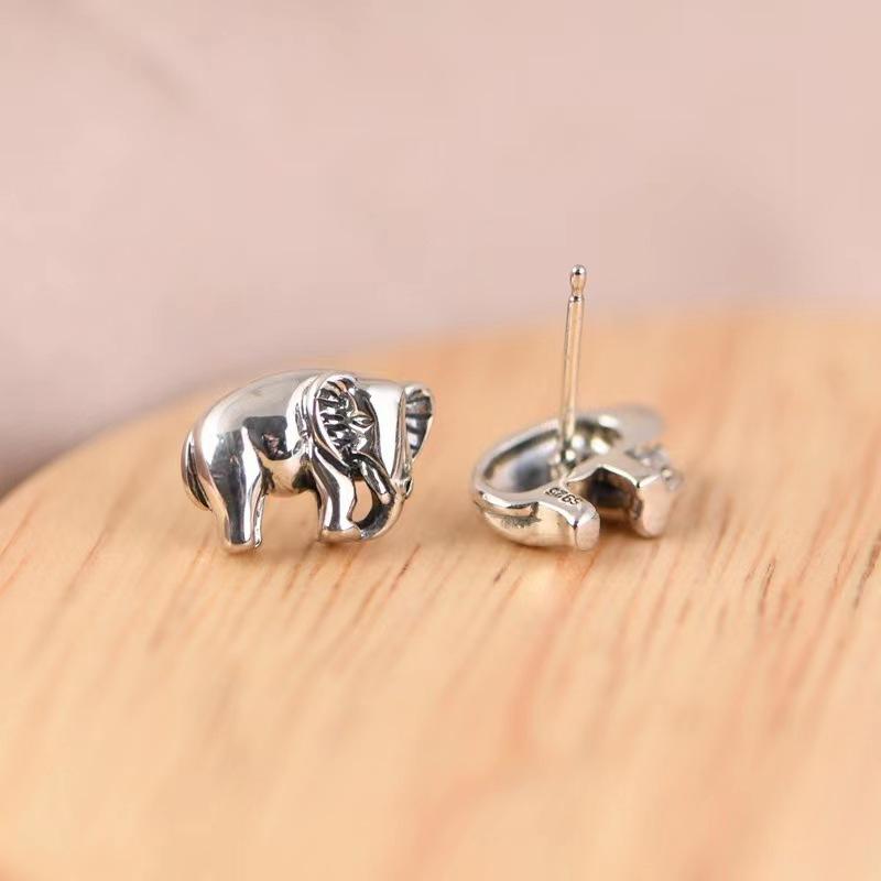 New Retro Small Elephant 925 Sterling Silver Jewelry Fashion Personalized Animal Earrings TYB622 серебряный