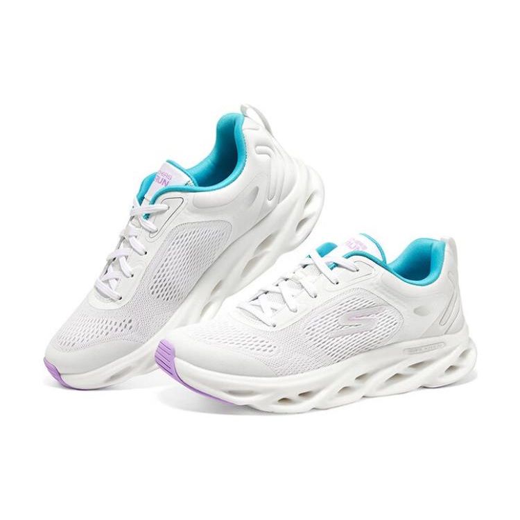 Skechers Go Run Swirl Tech Speed Bubble Scarpe Comode Versatili Basse Scarpe da Corsa Sneaker Donna Bianco Blu 129496-WBL