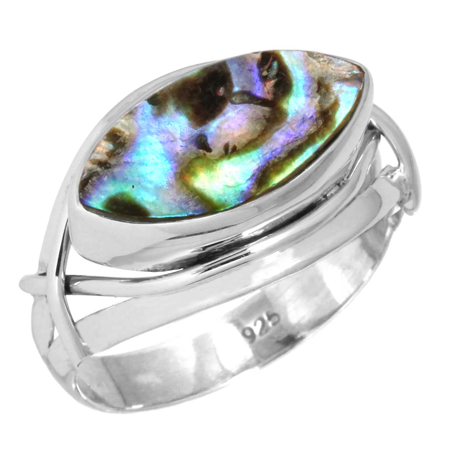 

Кольцо из стерлингового серебра 925 пробы, женское украшение ручной работы с драгоценными камнями, подарок на Хэллоуин, аквамариновый халцедон, ракушка-ушка, синий солнечный камень, лабрадорит, пренит 7.5