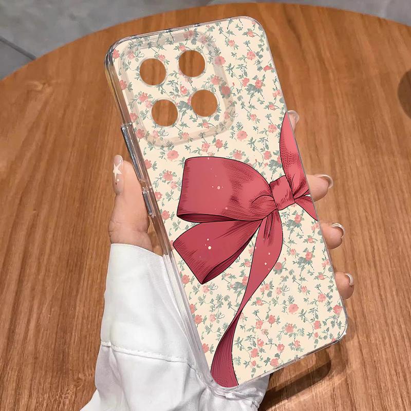 Pink Bowknots Floral Pattern Case For Xiaomi Redmi Note 15 Pro 4G Funda Redmi Note 14 13 Pro 5G Clear TPU Silicone Soft Cover