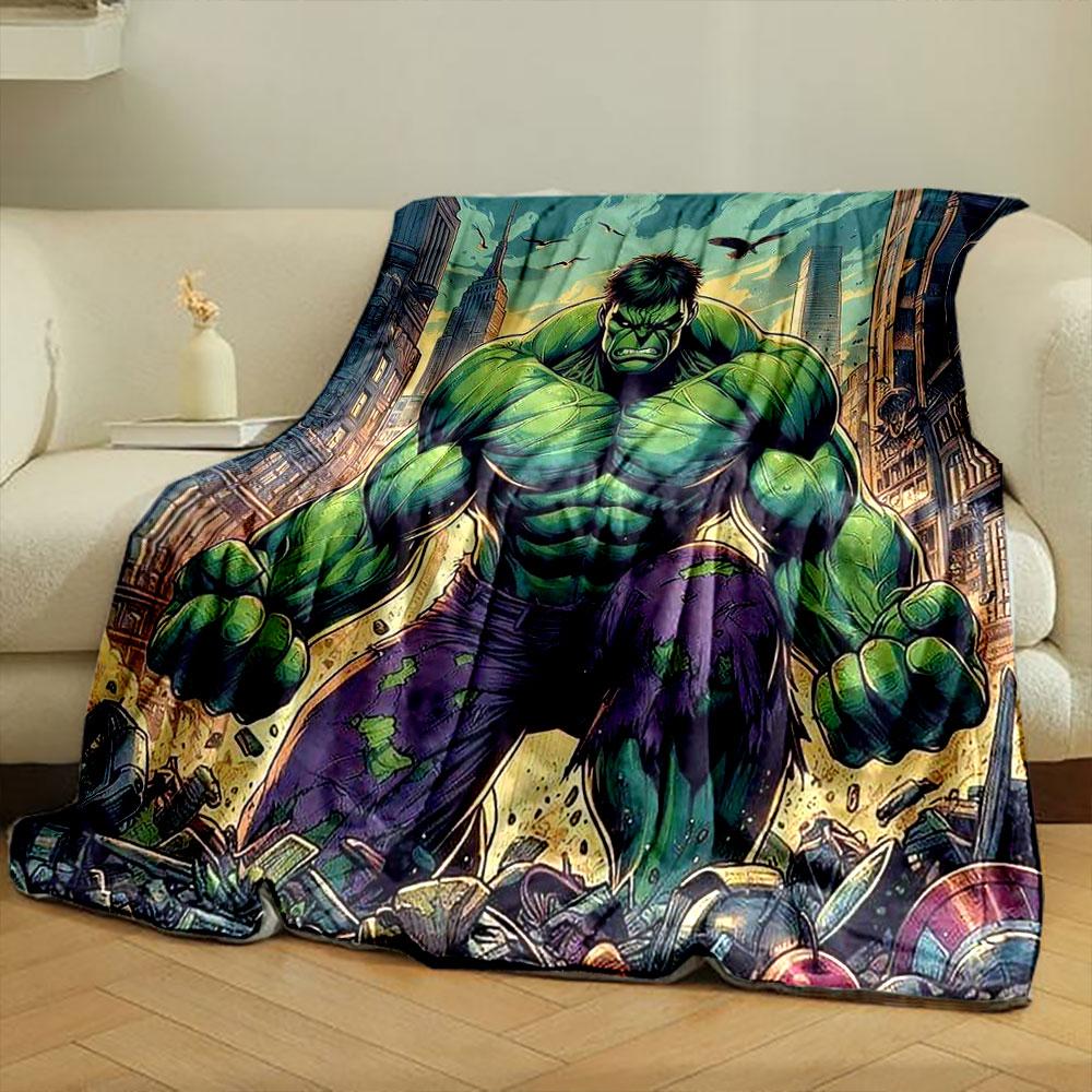 "Green Muscle Hero in Cityscape" print blanket soft and cozy perfect for the living room bed sofa or a nap,gift