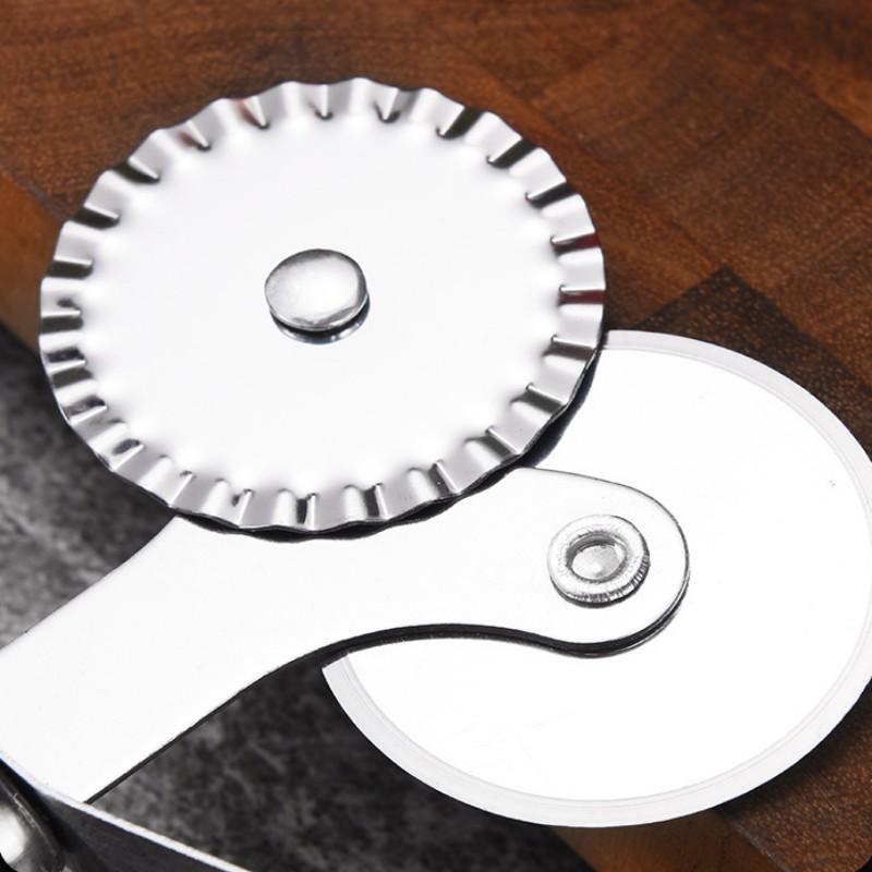 Cortador de Pizza de acero inoxidable con 4 patrones, cuchillo para Pizza de doble rodillo, cortador de masa, prensador de masa, utensilios de cocina para hornear