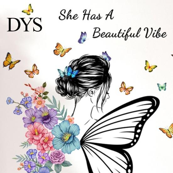Sticker Decal 1 Set Butterfly Wall Self-adhesive Easy to Paste English Banner Girl Floral Home Supply Window