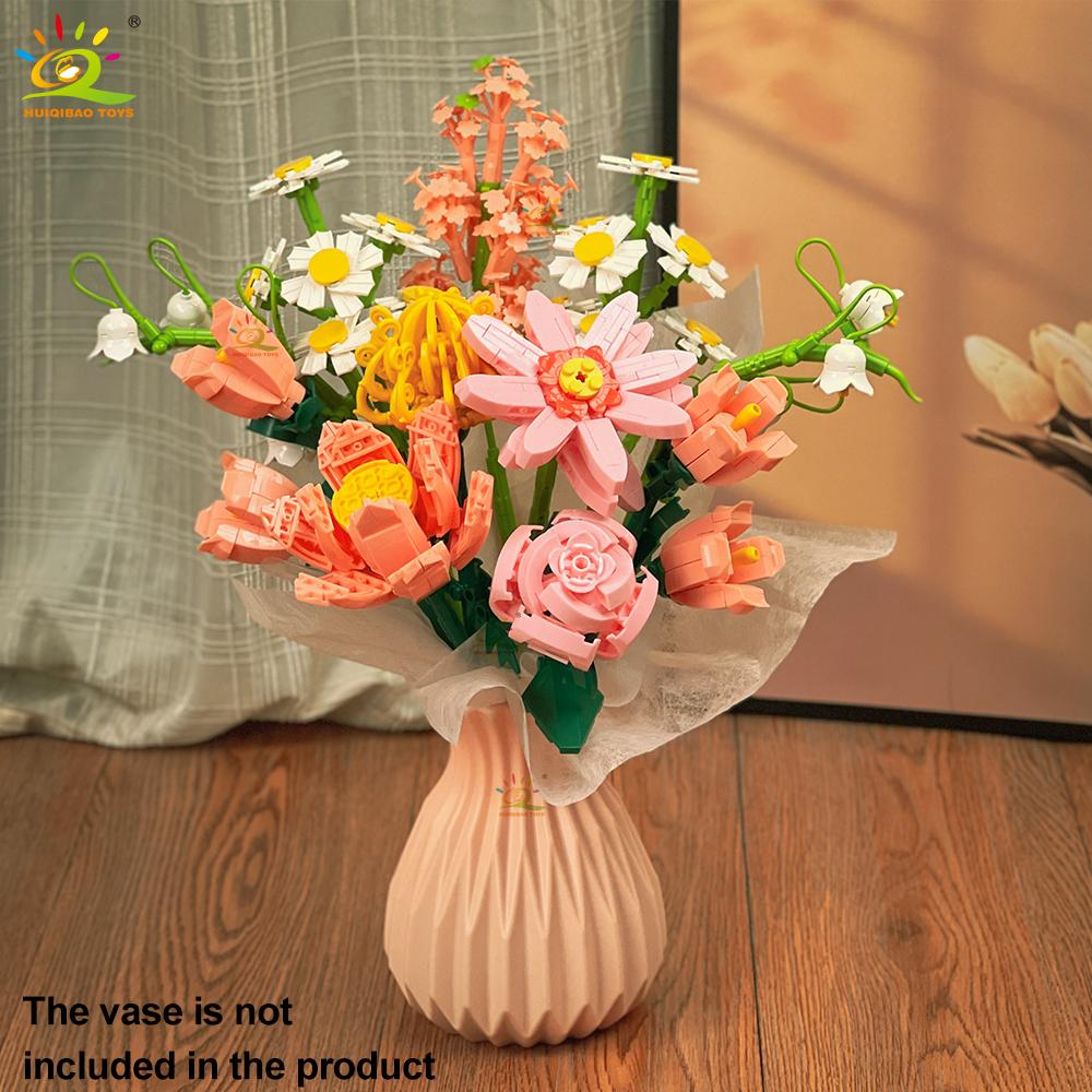 Non-Toxic Moc Flower Model Building Block Set Diy Eternal Bouquet Bricks Kit Toy For Children Home Desk Decoration Xmas Gift