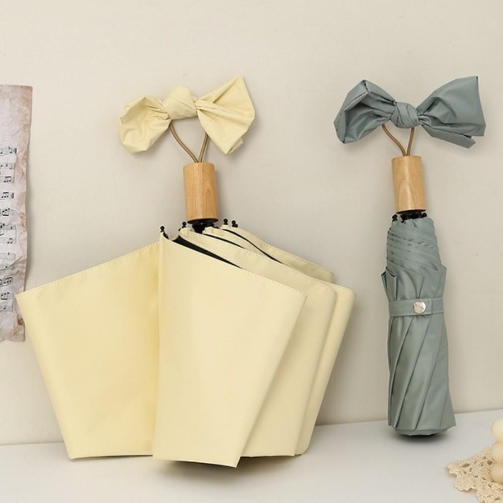 Fashion Solid Color Sunscreen Umbrella Wooden Handle Windproof Rain Umbrella Anti Wind Portable Folding Sun Umbrella Women
