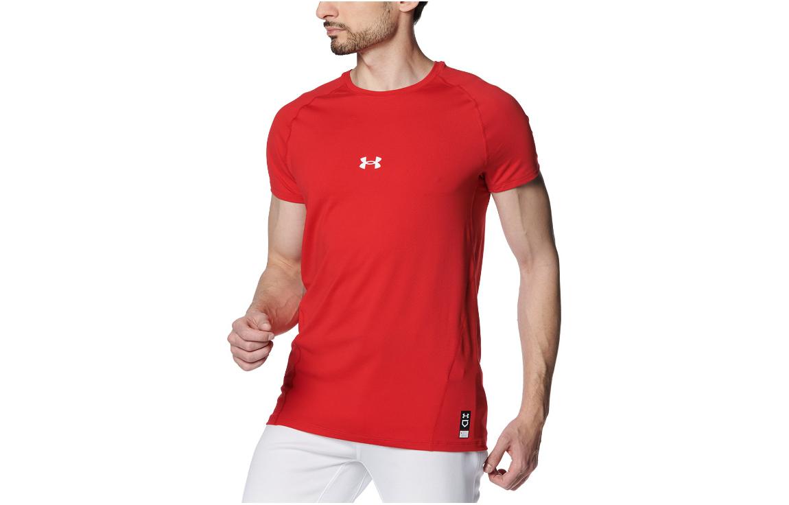 Under Armour T Shirts Men s Red Crew Neck Moderate Straight Fit 1384732-600 XL