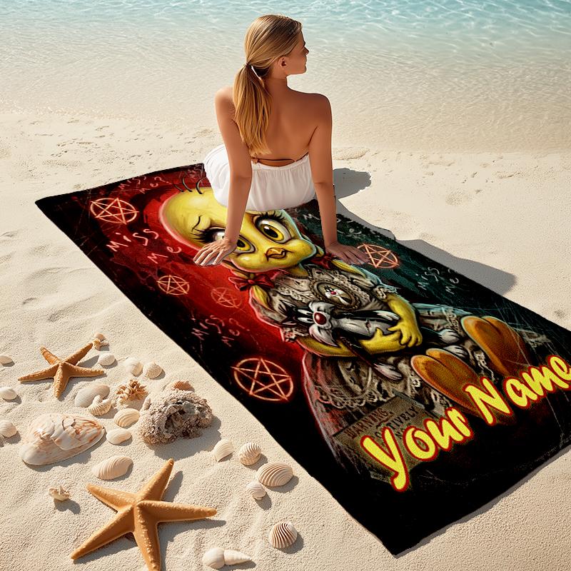 1PC Custom Name Dark Doll Mystery Beach Towel Highly Absorbent And Sand-Resistant Towel for Swimming, Pool, Yoga, And Travel Lightweight