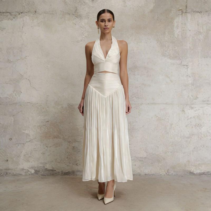 French Temperament Gentle Style Suit Women's Neck Sleeveless Top + Pleated Skirt Two-piece Set