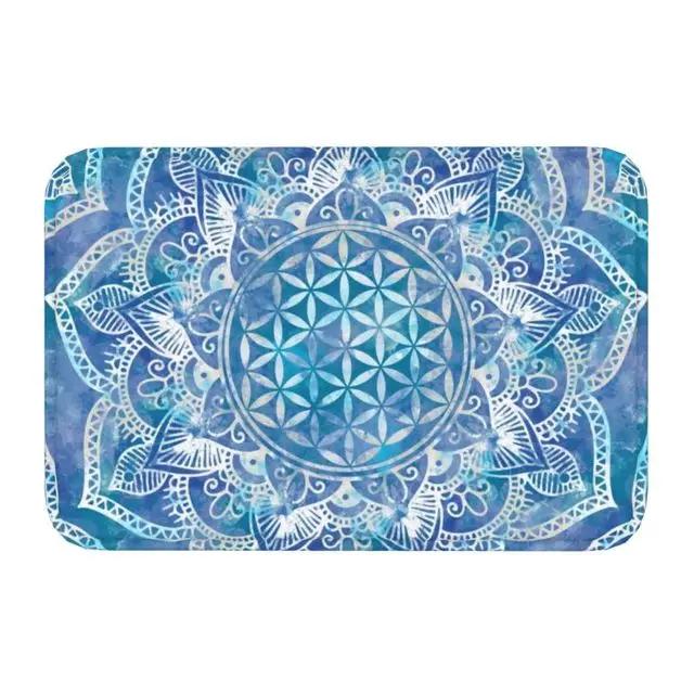 Flower of Life In Lotus Mandala Front Entrance Doormat Sacred Geometry Meditation Anti-Slip Bathroom Mat Room Floor Mat