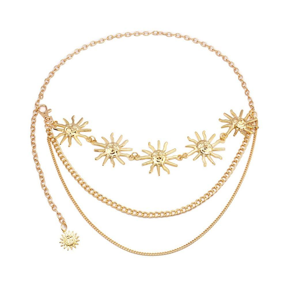 Fashion Hip Hop Vintage Dress Cummerbands Womans Layered Belt Sun Waistband Punk Waist Chain