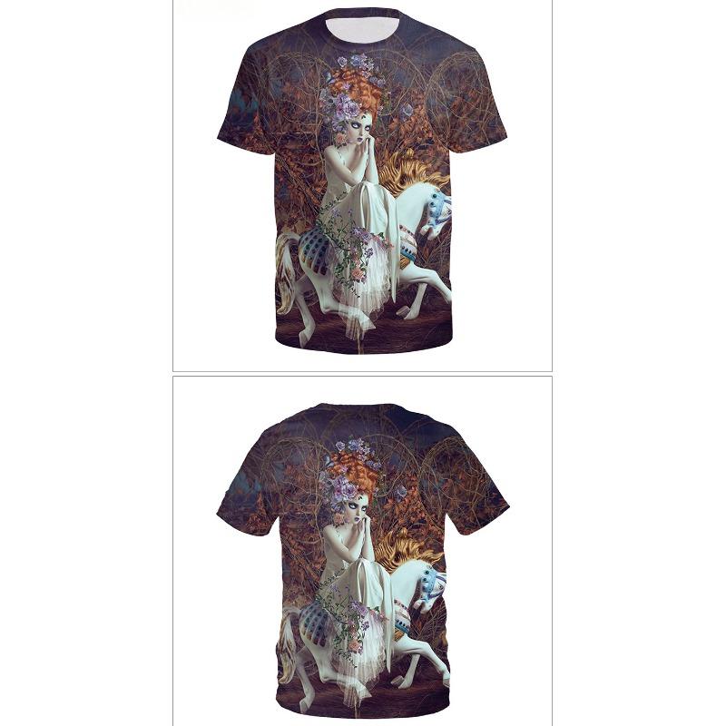 Summer Round Neck 3D Animal and Fantasy Print Top Fashionable Casual Short Sleeved Men's T-shirts