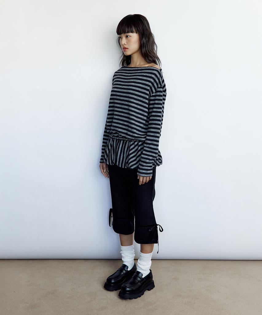 ROUGHNECK Striped Off-Shoulder Knit