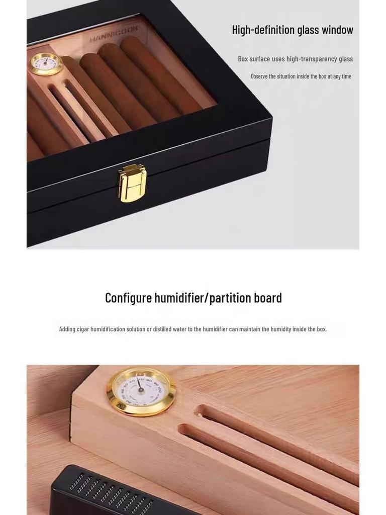 Qie Long Portable Large Capacity Cedar Wood Cigar Humidor Box