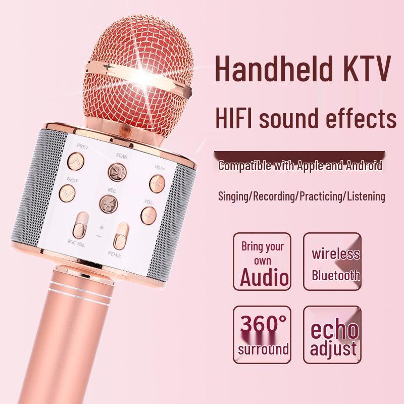 WS858 Bluetooth Karaoke Microphone for Children - Wireless Singing Mic with Speaker and Condenser features