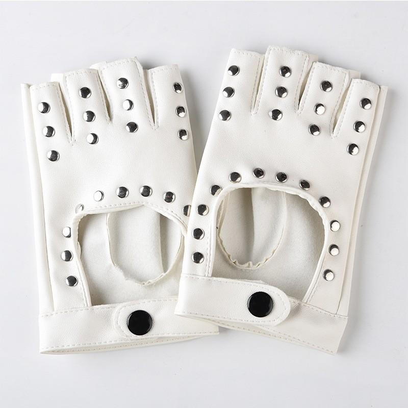 Women's Dance Half Finger Gloves Performance Short Cyberpunk Rivet Pole Dance Dew Finger Street Dance Nightclub Leather Gloves