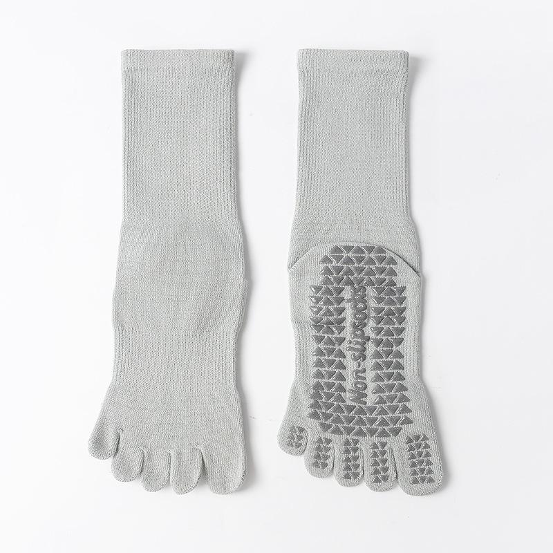 Women Striped Mid Calf Five Toe Yoga Socks Non Slip Silicone Sole Breathable Pilates Socks for Fitness Dance