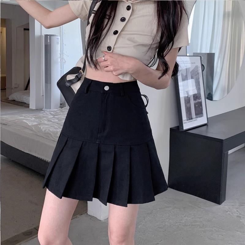 Damen Schwarzer High-Waist Plissee Midi Rock - Frühling/Sommer 2024, Schlankmachend Bodycon A-Linie, Vielseitige Übergröße.