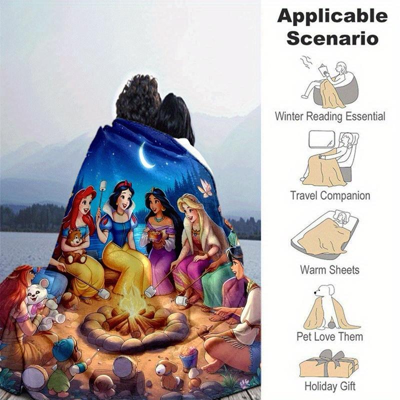 1pc Princess Printing Blanket - Soft, All-Season Throw for Office Blanket, | Personalized Gift with Adorable Cartoon Design